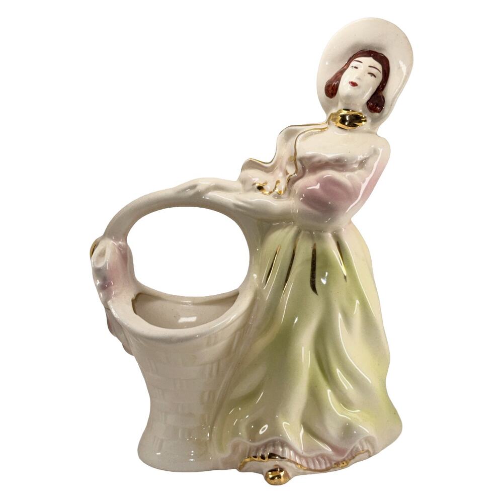 1940s 1950s Southern Belle Lady Basket Ceramic Planter 8.75" Vintage